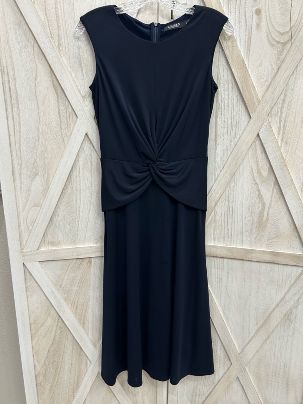 Ralph Lauren Navy Sleeveless Midi Dress with Twist Front Detail